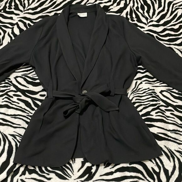 Karin Morgan collection vintage black belted blazer suit jacket size medium - Picture 2 of 14
